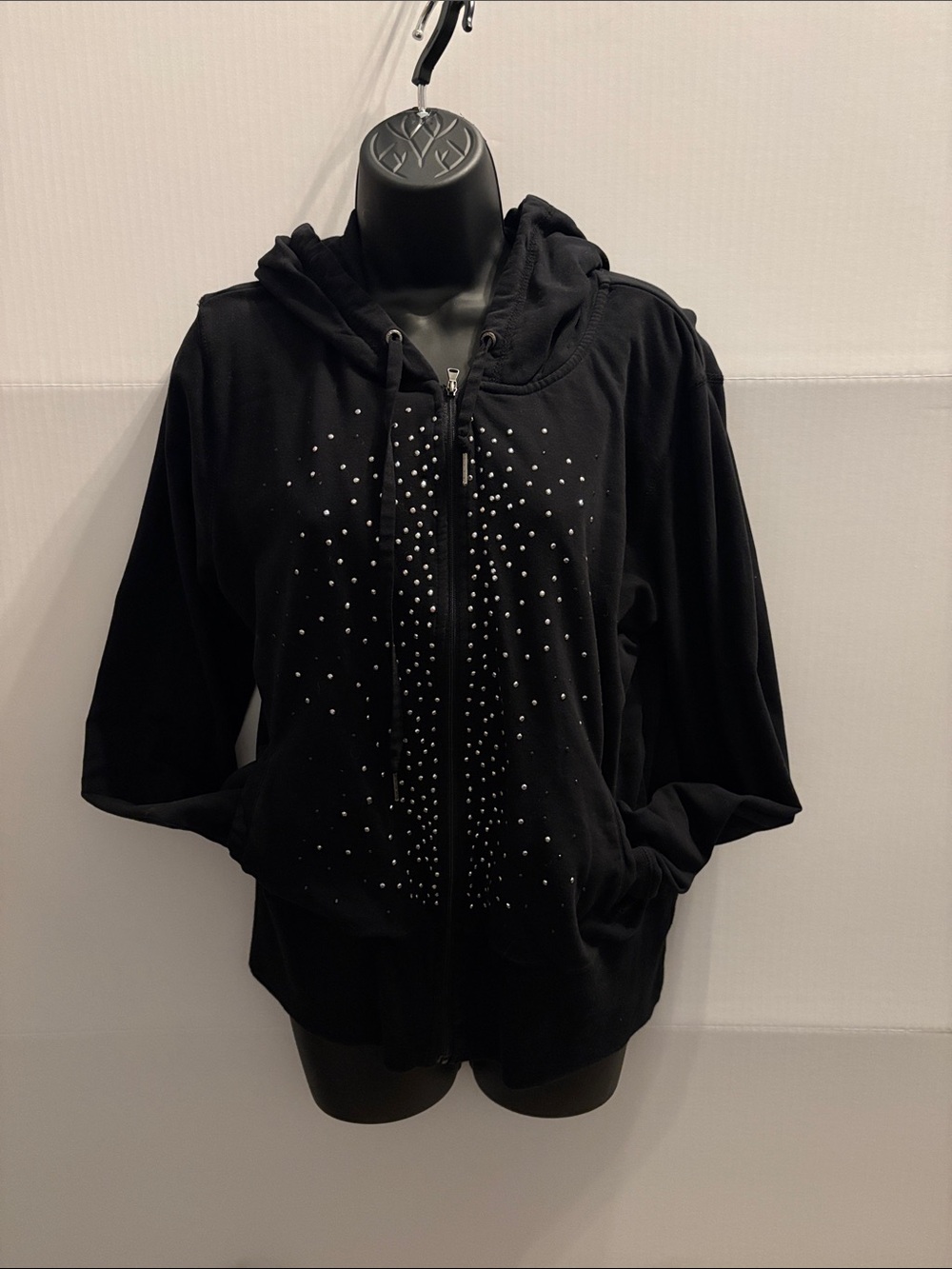 Calvin Klein Black Hooded Zip-Up Bomber Jacket with Stud Detailing